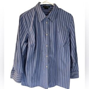 Lauren by Ralph Lauren Blue and White Striped Shirt
